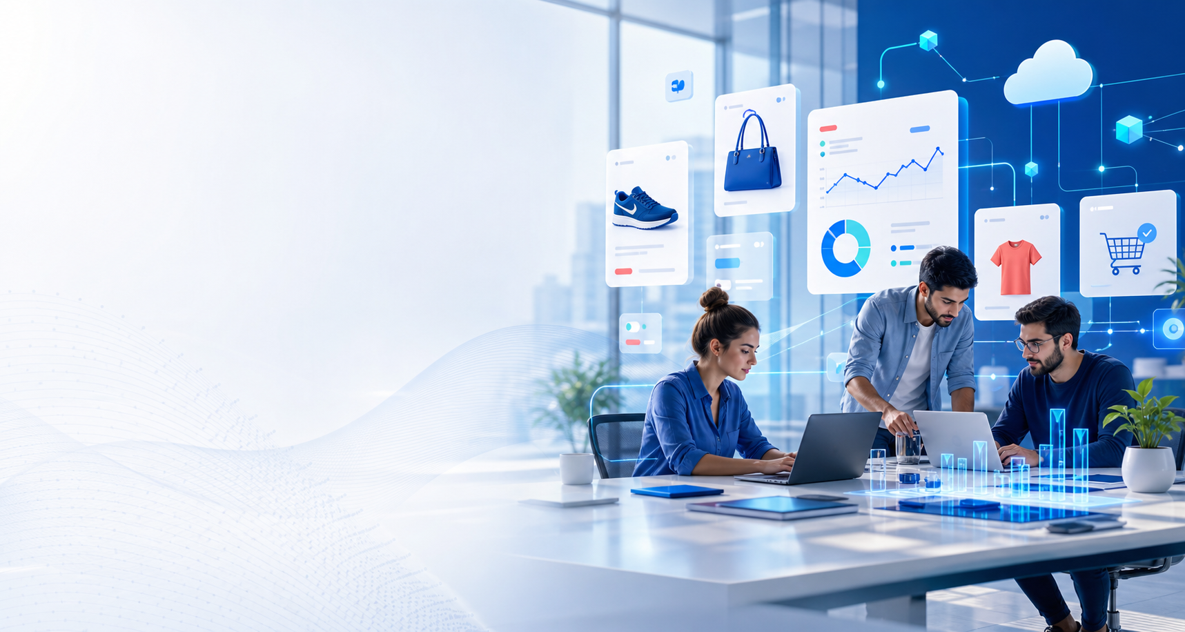 Modern ecommerce dashboards and cloud technology workspace